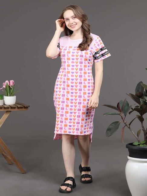 slumber jill pink printed night dress