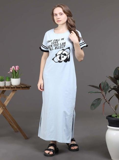 slumber jill ice blue printed night dress