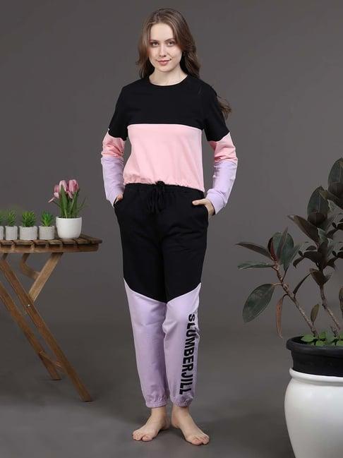 slumber jill multicolor color-block t-shirt with lounge pants