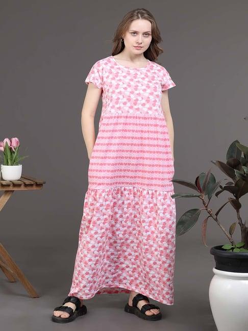 slumber jill pink printed night dress