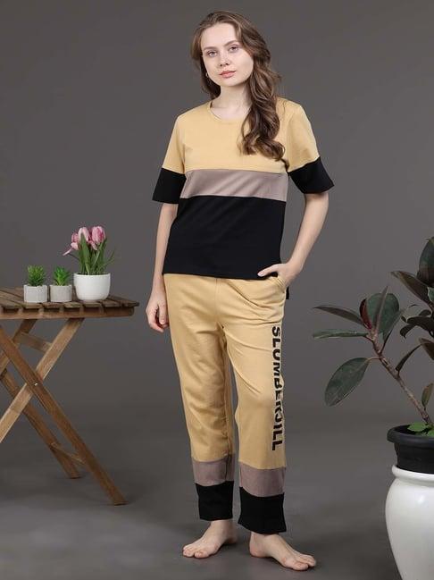 slumber jill multicolor color-block t-shirt with lounge pants