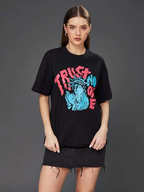 miss chase black cotton printed t-shirt