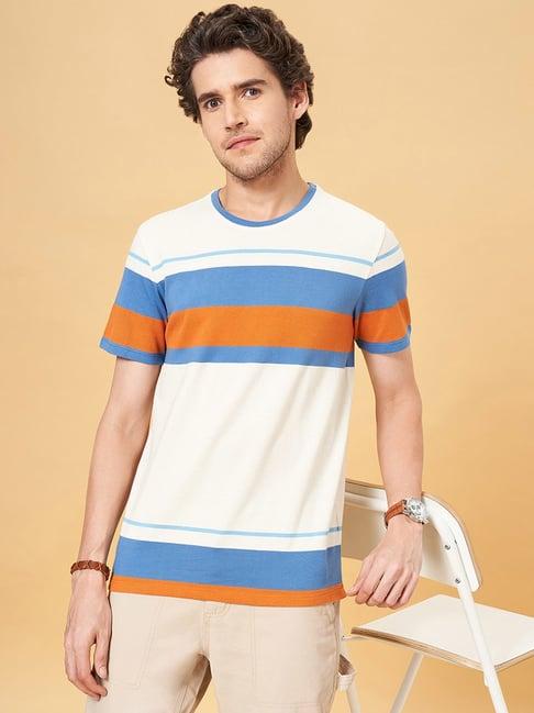 urban ranger by pantaloons off white slim fit striped crew t-shirt