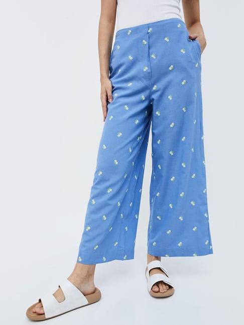 ginger by lifestyle blue embroidered flared pants