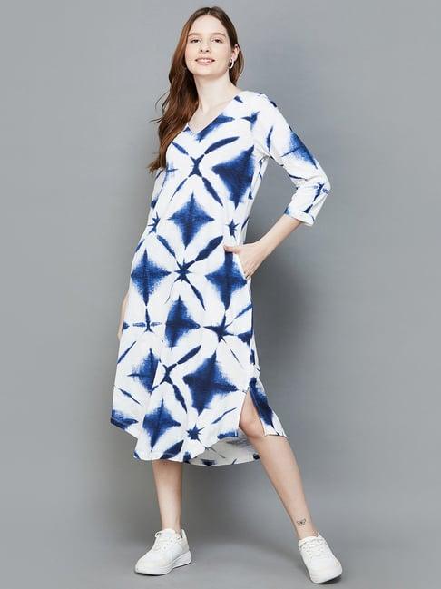 colour me by melange off-white cotton tie & dye a-line dress