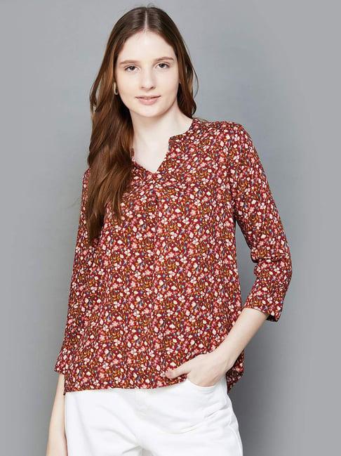 fame forever by lifestyle maroon floral print top