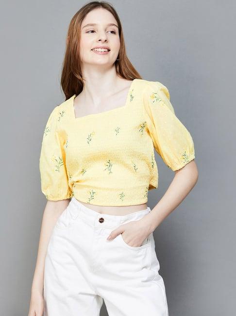 colour me by melange yellow floral print crop top