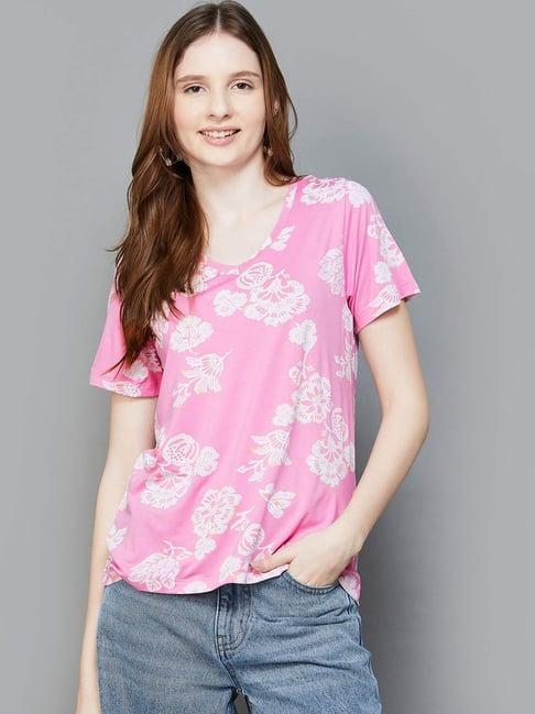 colour me by melange pink floral print t-shirt