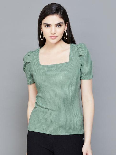 code by lifestyle sage green slim fit top