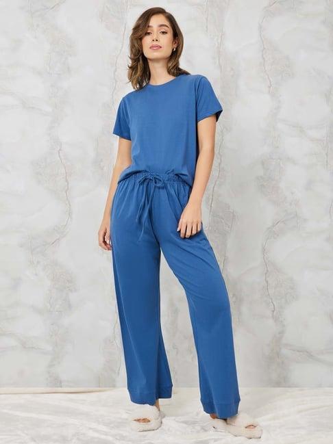 styli blue cotton t-shirt pant set