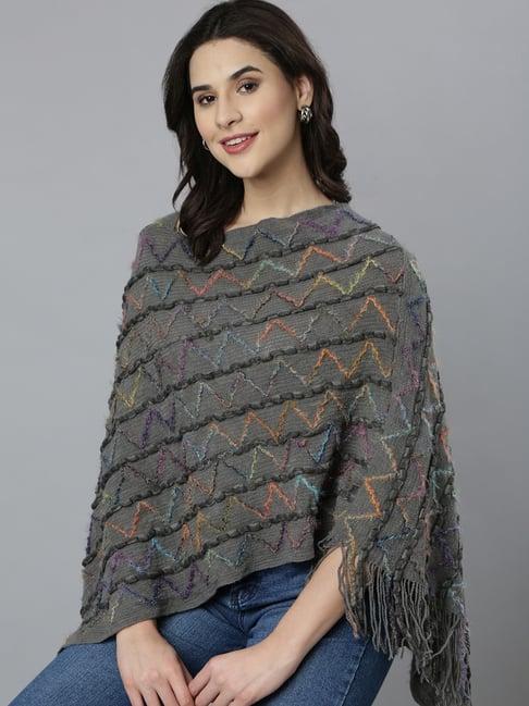 showoff grey embroidered poncho