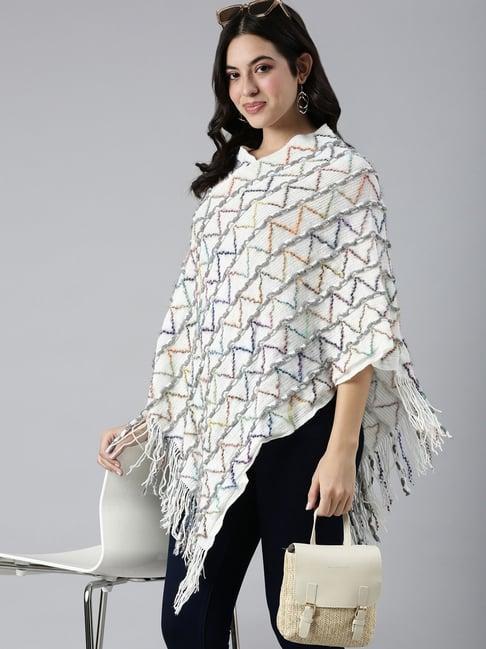 showoff white embroidered poncho