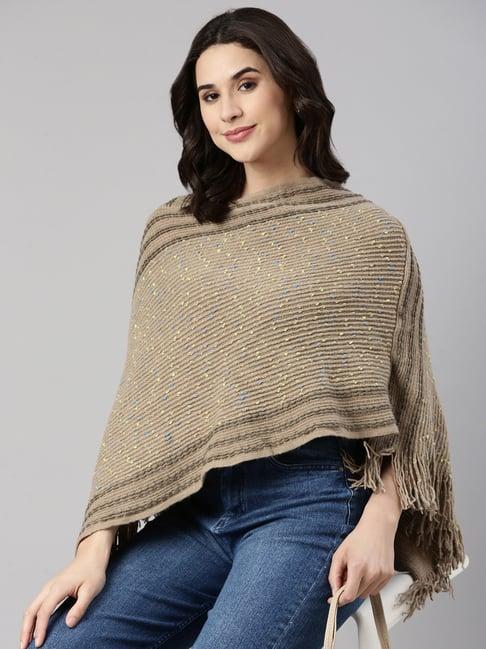 showoff beige self design poncho