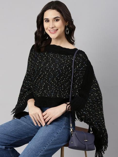 showoff black embellished poncho