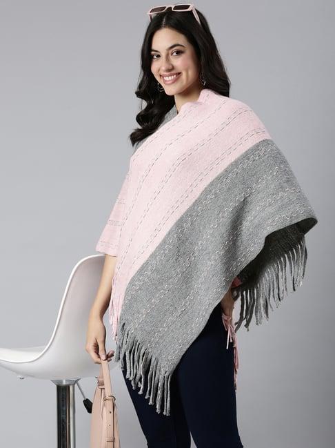 showoff pink & grey self design poncho