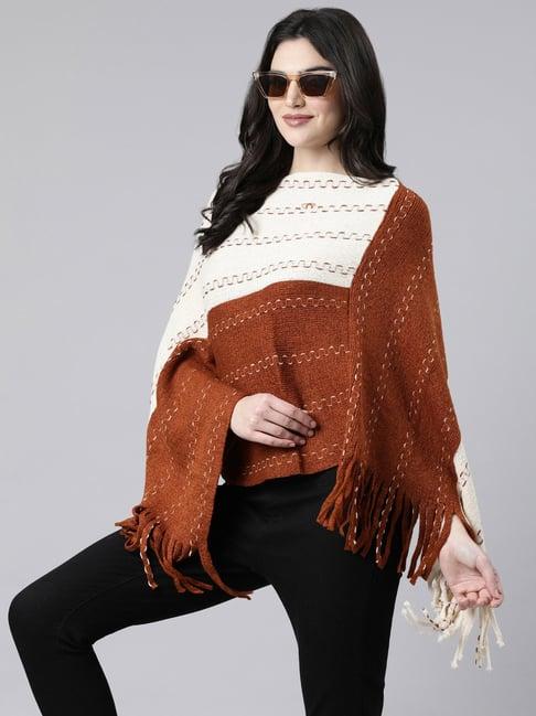 showoff rust & white self design poncho