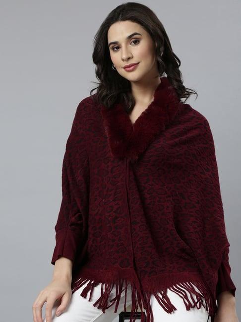 showoff maroon printed poncho