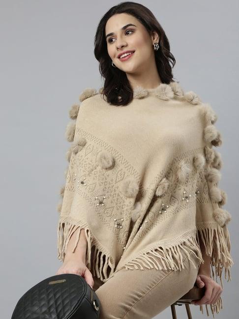 showoff beige embellished poncho