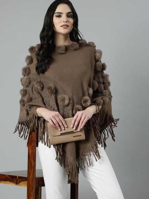 showoff brown embellished poncho