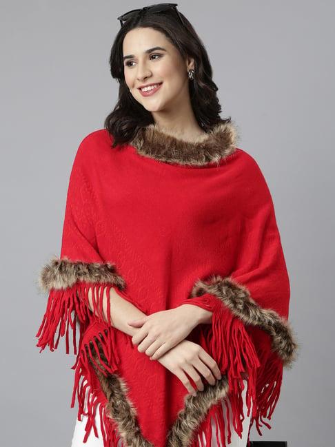 showoff red regular fit poncho