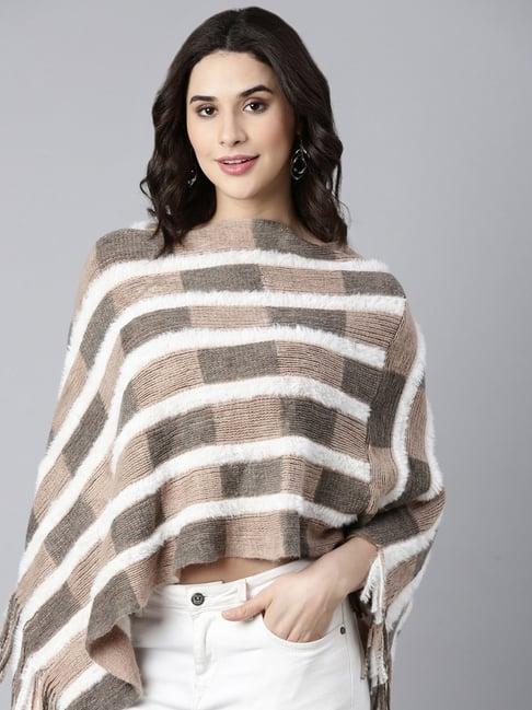 showoff beige & black self design poncho