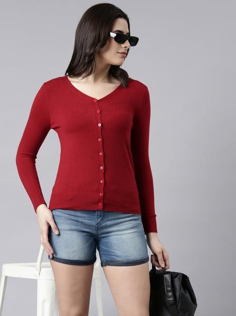 showoff maroon regular fit cardigan