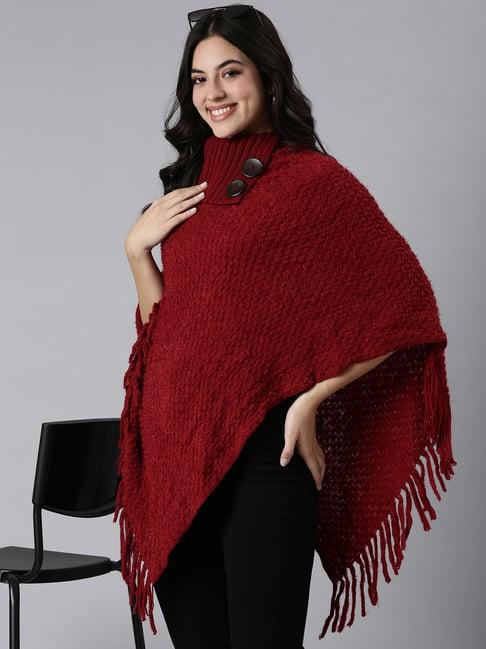 showoff maroon self design poncho