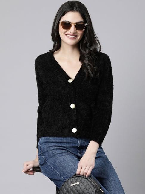 showoff black regular fit cardigan