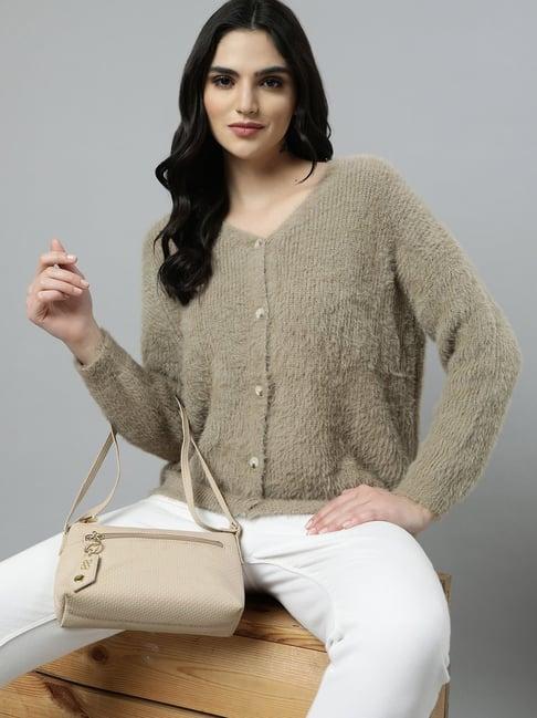 showoff beige regular fit cardigan