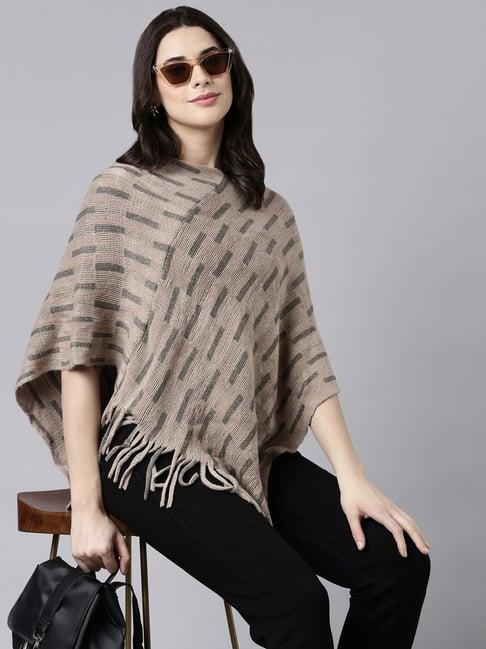 showoff brown self design poncho