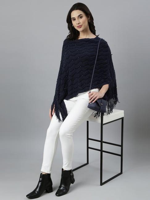 showoff navy embellished poncho