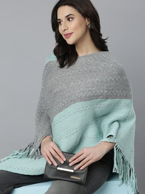 showoff sea green & grey color-block poncho