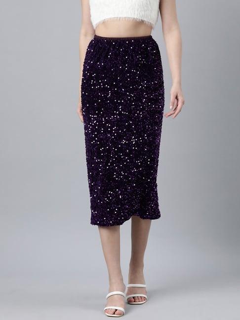 showoff purple velvet self design skirt