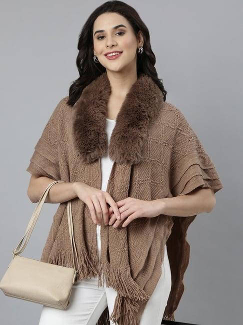 showoff brown self design poncho