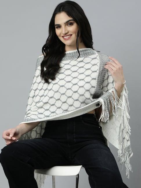 showoff off white & grey self design poncho