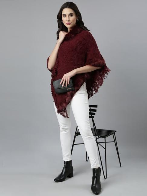 showoff maroon self design poncho