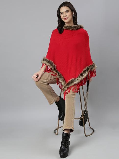 showoff red regular fit poncho