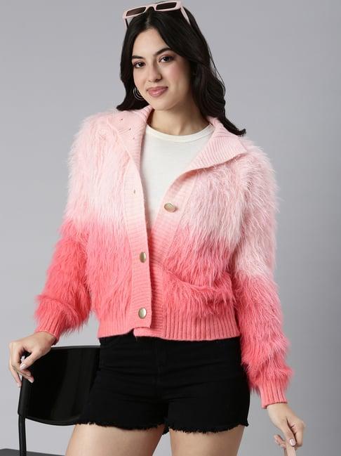 showoff peach self design cardigan