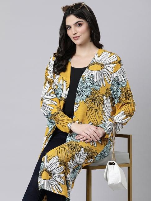 showoff mustard floral print long shrug