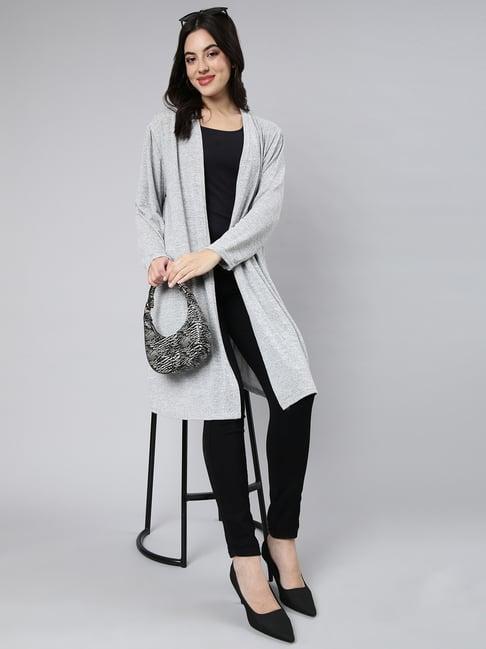 showoff grey textured long shrug