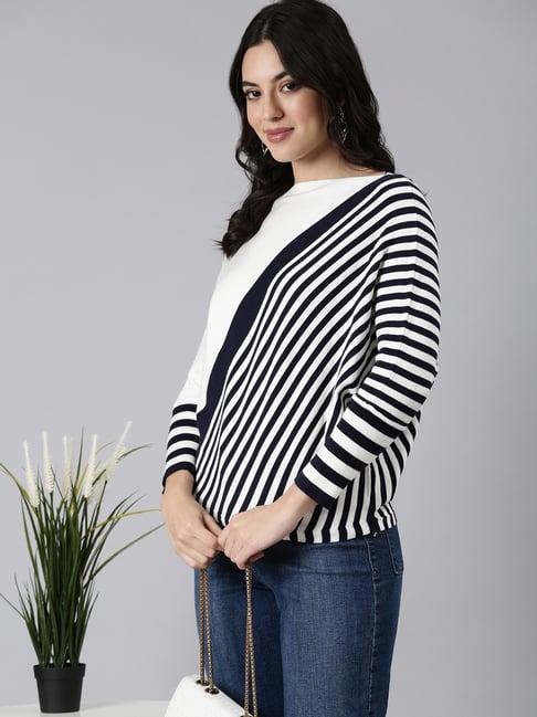 showoff navy & white striped top