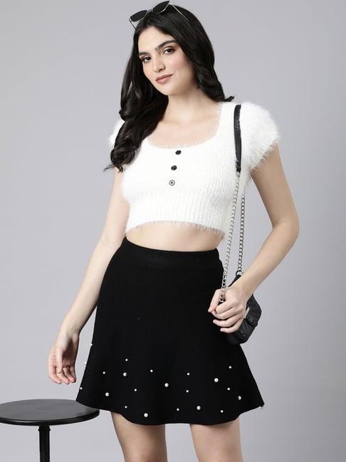 showoff off white regular fit crop top