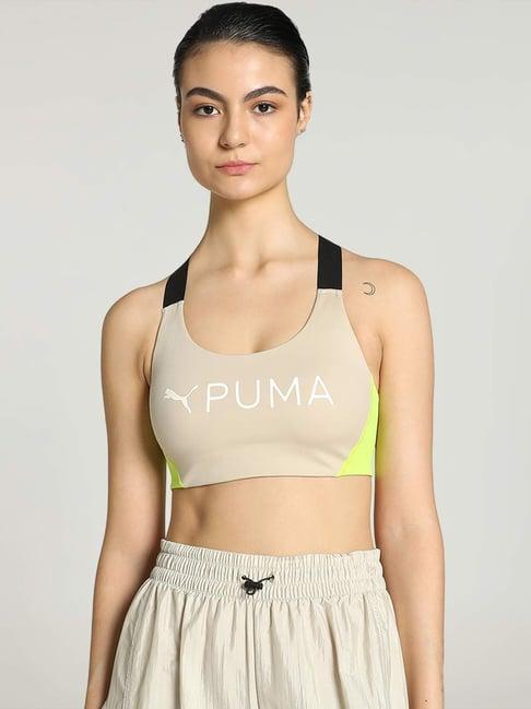 puma beige printed sports bra