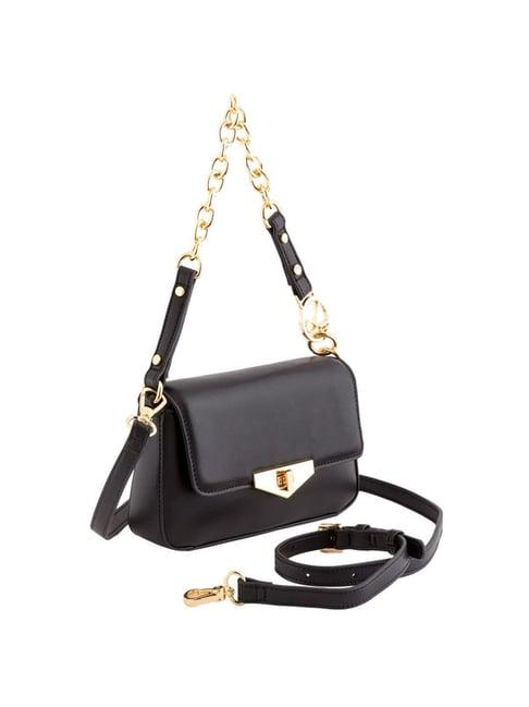 carpisa grace black faux leather solid sling handbag