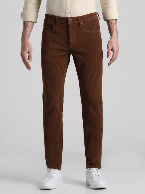 jack & jones leather brown cotton slim fit trousers