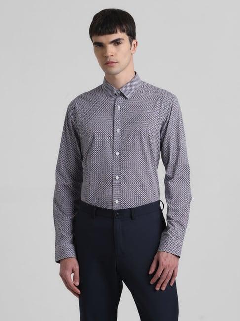 jack & jones plum cotton slim fit printed shirt