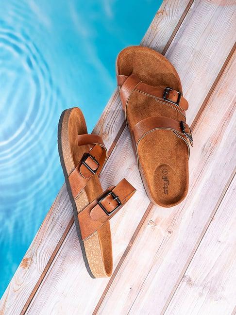 styli men's tan toe ring sandals