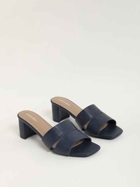 luna blu by westside blue textured block heel sandals