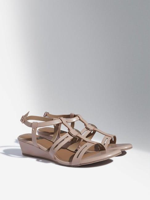 luna blu by westside light brown multi-strap wedge heel sandals