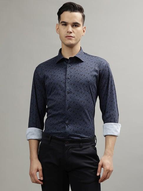 matinique blue cotton regular fit printed shirt